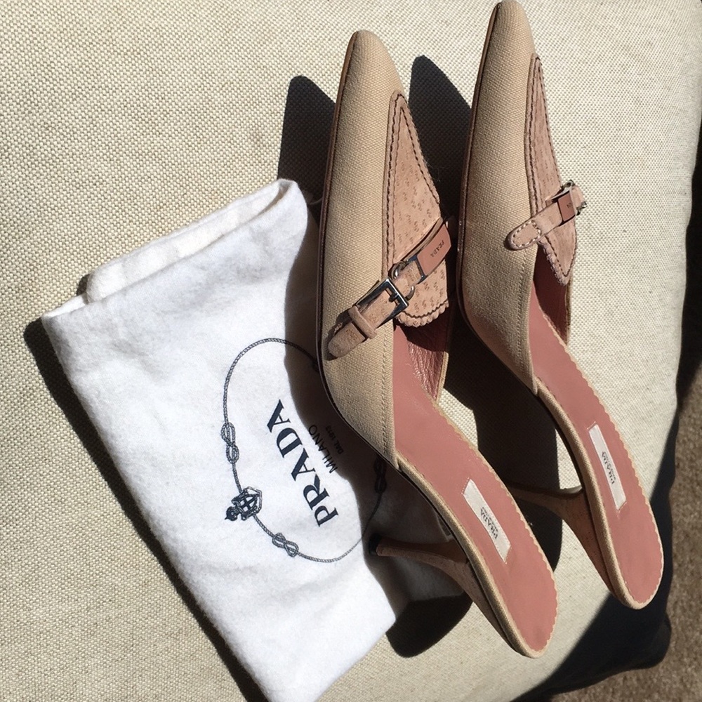 Prada Pink / Blush and Tan Mules